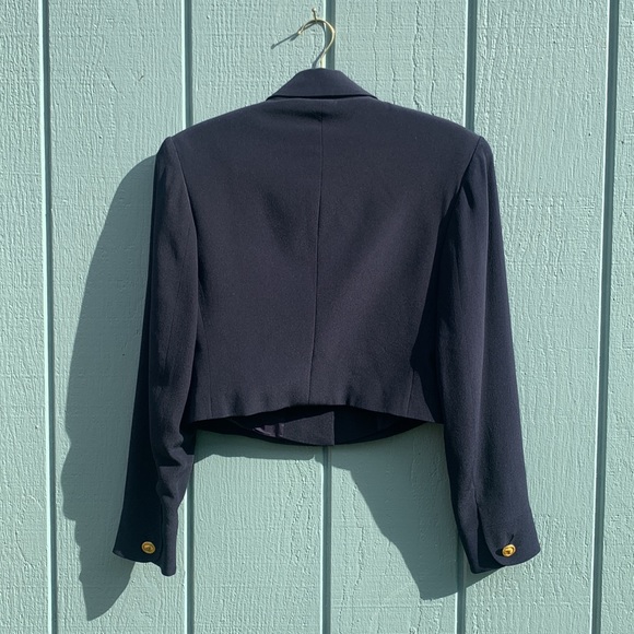 Silk navy star embroidered crop jacket - Picture 2 of 16